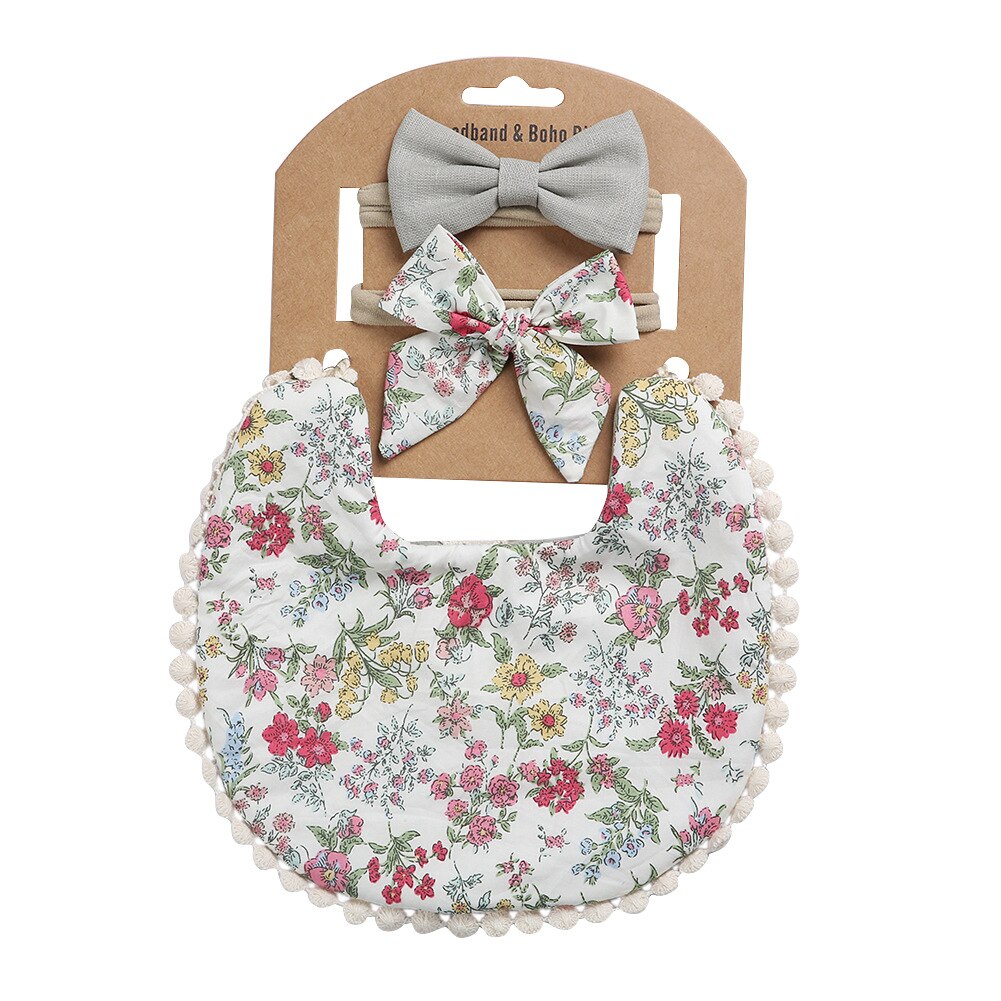 Baby Slabbetjes + Baby Hoofdbanden Set Katoen Bloemenprint Kant Burp Doeken Voor Baby Baby Spullen Pasgeborenen Baby Accessoires: DP021-5