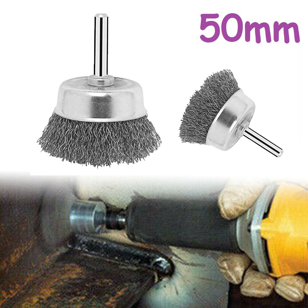 50mm Wire Cup Brushes For Drills Steel Brass Coated Rust Paint Remover For Deburring Edge Blending