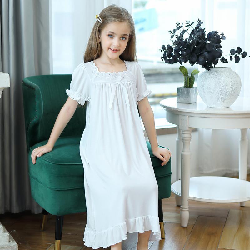 2 to 14 Years Toddlers Girls Nightdress Soft Cotton Butterfly Ruffle Hem Nightgowns Baby Kids Leisure Home Wear Clothing Nighty