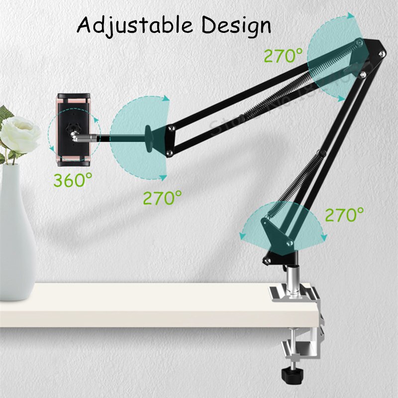 Justerbar arm tablett stativ säng bordsfäste hållare 360 ° rotation tabletter/mobiltelefon fäste för iphone ipad air mini pro 4-13 ''