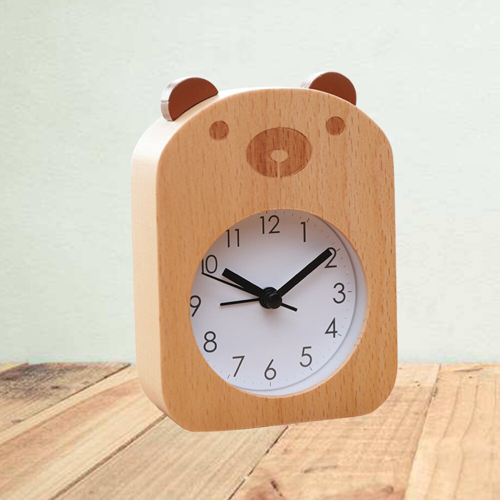 Beech Table Clock Bear Pattern Mute Alarm Clock Mechanical Clock for Student Worker without Battery: As Shown