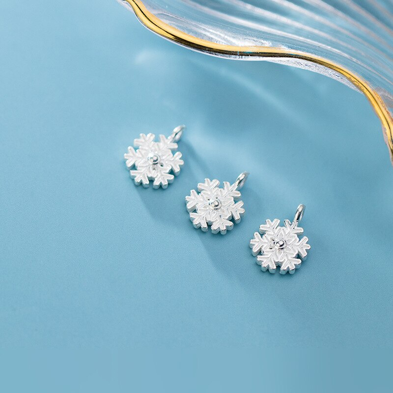 Pendentif flocons de neige en argent Sterling 925, 12.5mm, décoration de noël, fantaisie, fabrication de bijoux européens, DIY