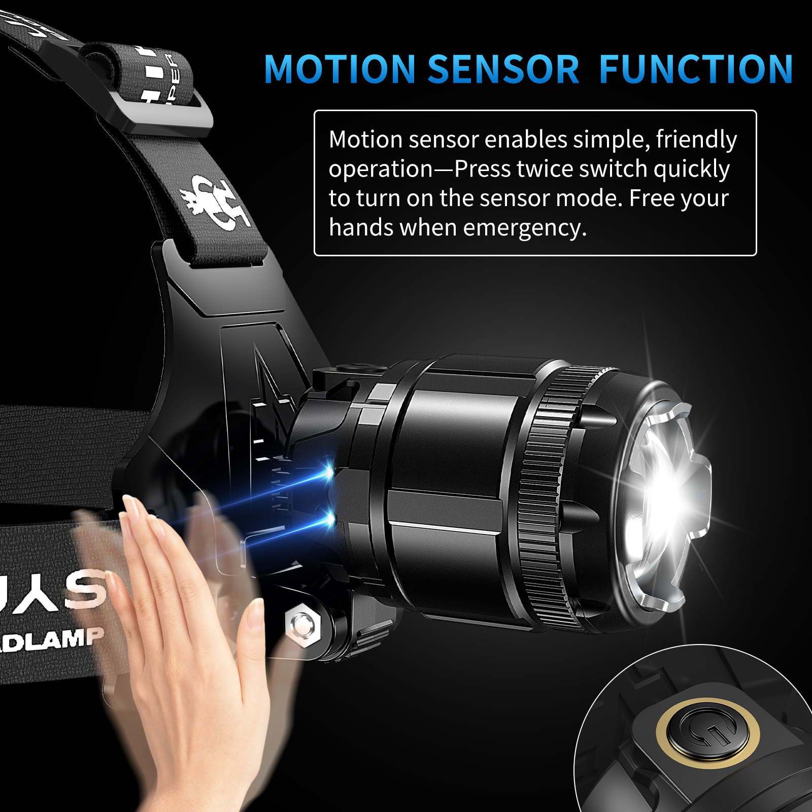 Koplamp oplaadbaar, LED-koplampsensor 5-modi Hoog lumen met digitaal LCD-display, verstelbaar voor kamperen Wandelen