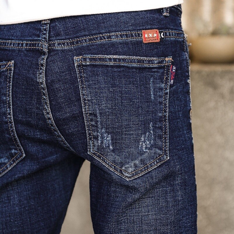 Pantalones vaqueros rasgados elásticos para adolescentes, jeans de informales para hombre, pantalones de pitillo ajustados coreanos para estudiantes,