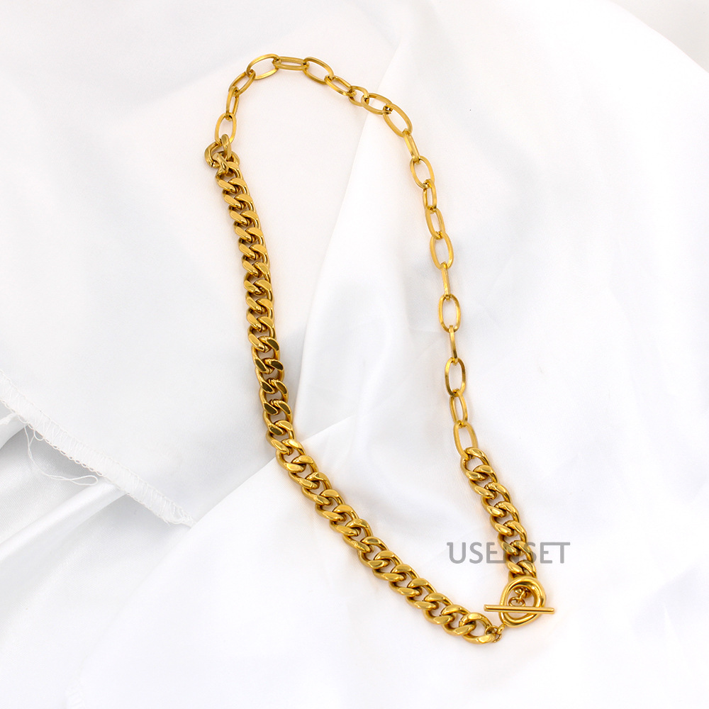 Girocollo a catena Hip-Hop per uomo e donna collana a catena O Patchwork con cordolo in acciaio inossidabile 18K placcatura sottovuoto
