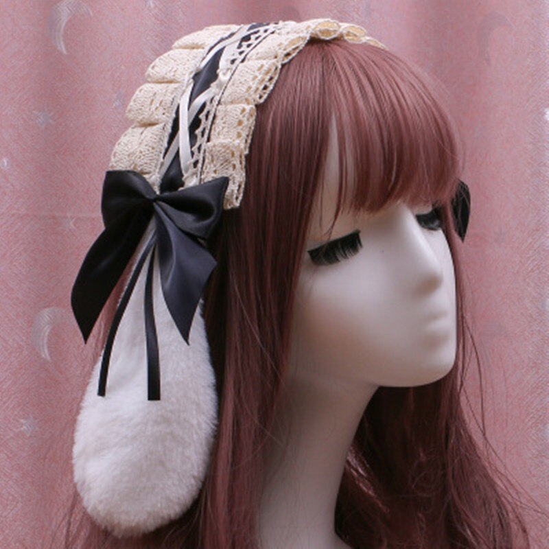 Lolita – serre-tête en dentelle avec nœud papillon, accessoire de coiffure japonais, oreilles de lapin, pinces à cheveux, Cosplay: 9