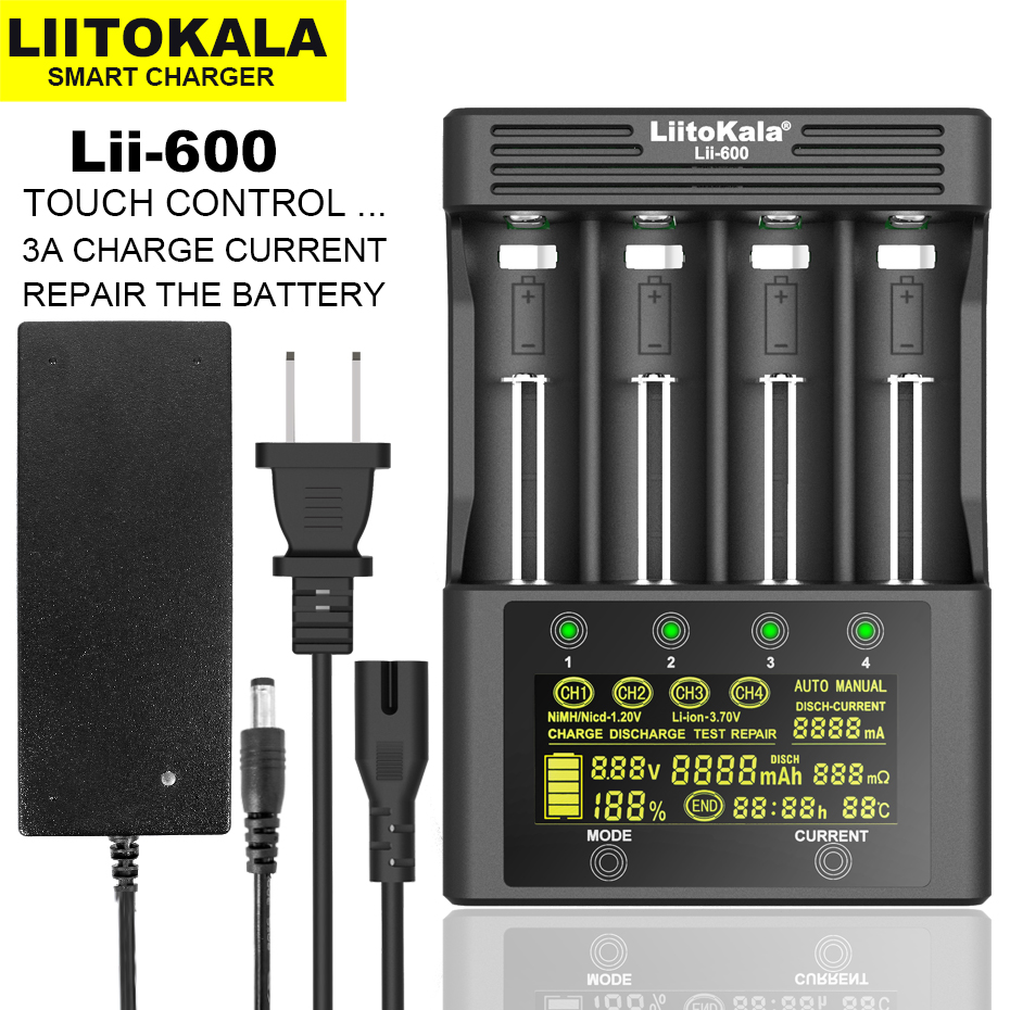 Liitokala Lii-500 Lii-600 3.7V 18650 18350 18500 16340 17500 26650 1.2V AA AAA NiMH Detection Capacity Lithium Battery Charger: Pink