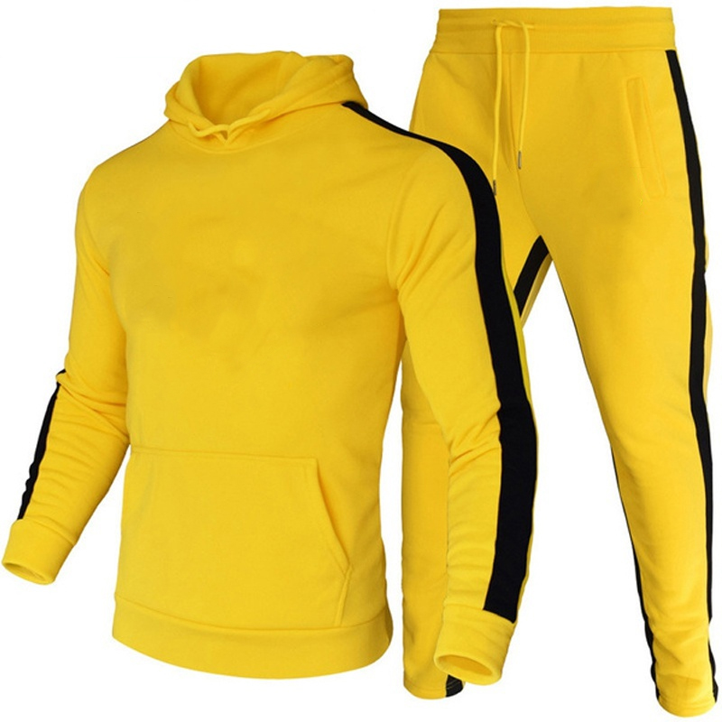 Traje casual de para hombre, traje para correr deportes al aire libre, sudadera con capucha + pantalones de chándal, conjunto de chándal: XXXL / YELLOW