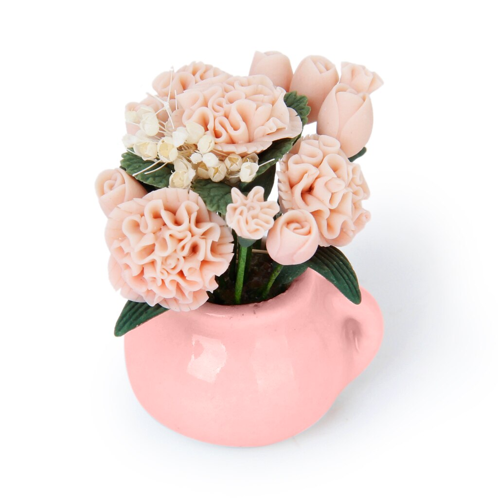 1/2 Scale Dolls House Miniature Clay Carnation Flower Plant in Ceramic Pot