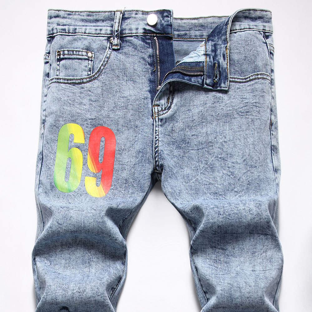 Jean Streetwear imprimé pour hommes Y2K, pantalon en Denim extensible peint à la Rose, trous tendance, pantalon droit Slim déchiré
