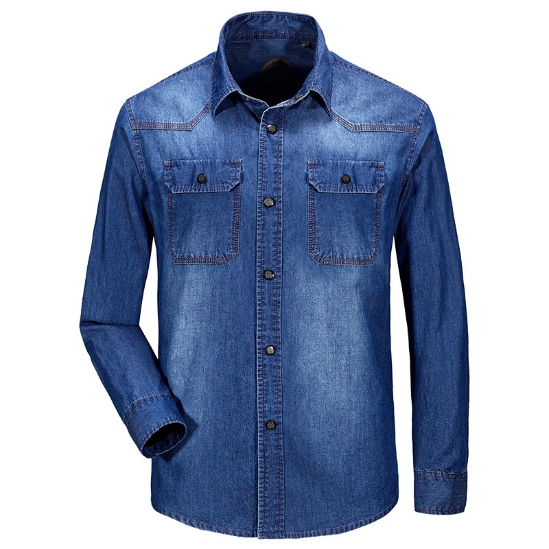 Large Size Denim Men Shirt M~3XL Cotton Brand Clothing Jeans Camisa Social Masculina Long Sleeve Blue Chemise Homme