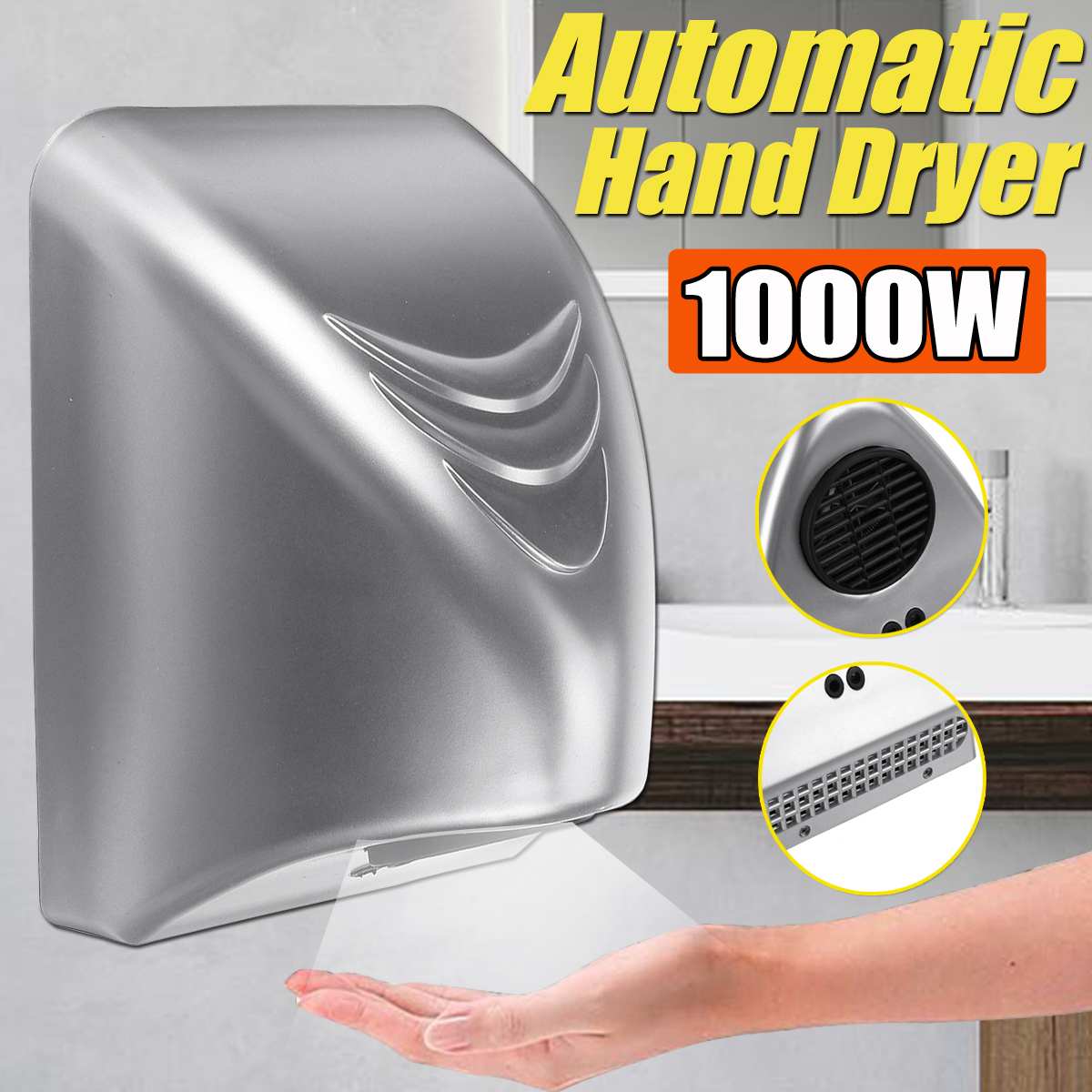 Powerful Hand Dryer Hotel Commercial Hand Dryer 1000W Electric Automatic Induction Hands Drying Device Bathroom Winding Machine