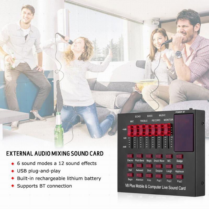 V8 Plus Geluidskaart Mixer Multifunctionele Usb Externe Netwerk K Nummer Live Bluetooth Geluidskaart Multi-Efect sound Mixing