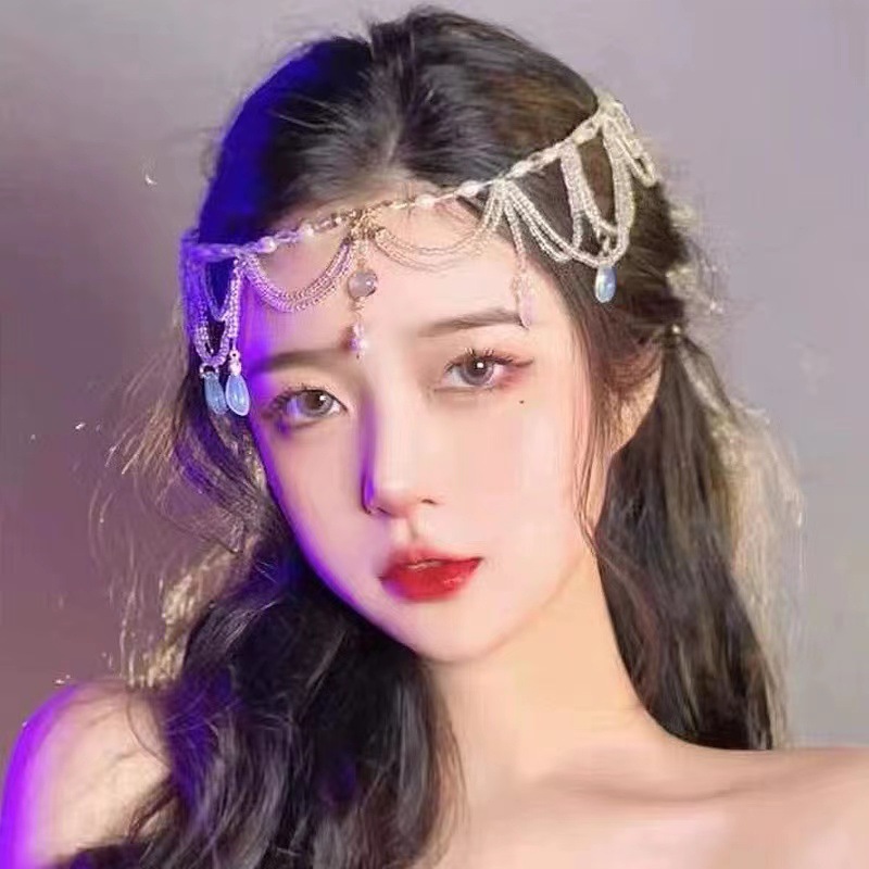 Accesorios para el cabello de joyería de lujo para mujer, cadena para la frente con borla de flores en forma de gota de agua, colgante para el cabello con piedras preciosas rojas sexys, horquilla: Gris oscuro