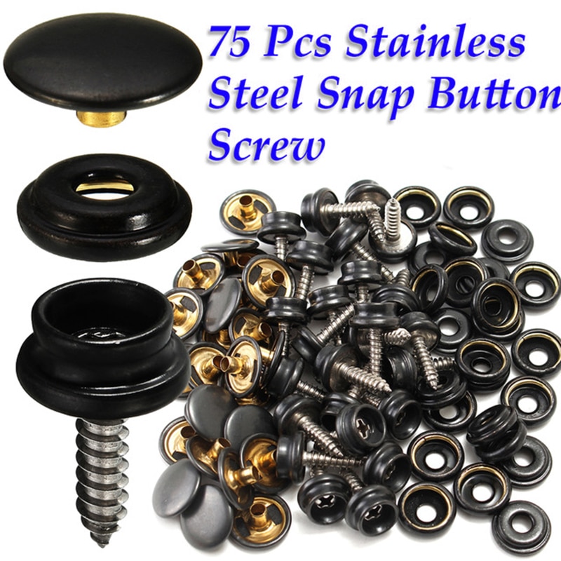 STAINLESS STEEL BOAT COVER CANVAS SNAP FASTENER REPAIR KIT- 75 PIECES SET MARINE 15mm Snap Fastener Buttons Sockets