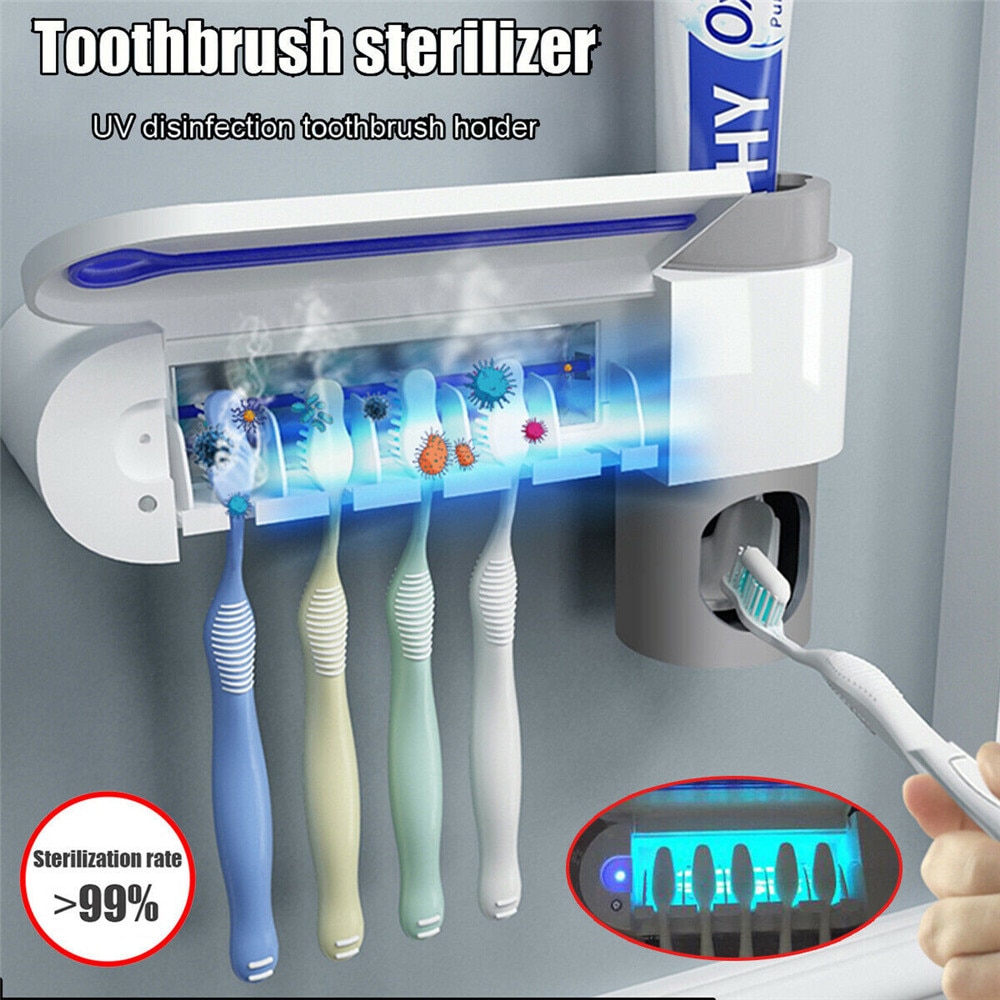 Uv Tandenborstelhouder 3in1 Antibacteriële Tandpasta Met Automatische Tandpasta Dispenser Ontsmettingsmiddel Reinigingsmiddel Opslag