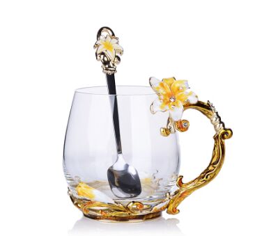 Vintage diamant glas koppar blomma emaljer kaffe mugg bröllop glas öl steins: Kort 2