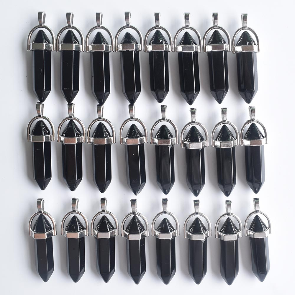 Populaire Natuurlijke Zwarte Obsidiaan Bullet Shape Charms Punt Chakra Hangers Voor Sieraden Maken 24 Stks/partij Gratis
