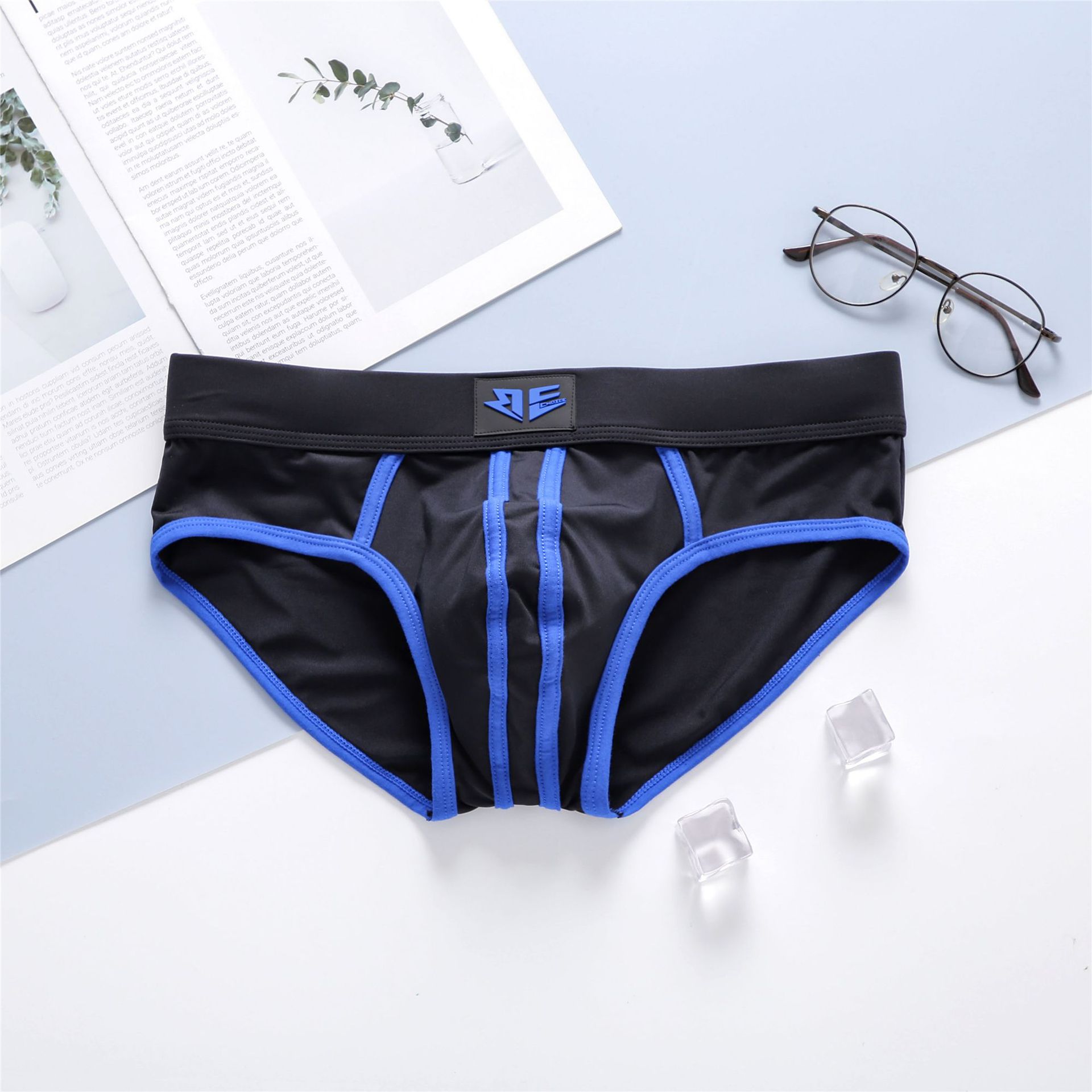 brand choice men&#39;s underwear summer thin ice silk breathable low waist sexy men&#39;s briefs: Blue / M