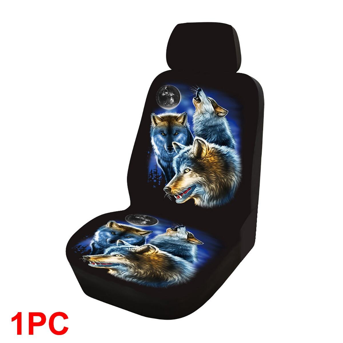 1/7 Pcs Auto Bekleding Universele Auto Front Stoelhoezen 3D Wolf Gedrukt Mesh Spons Kussen Volledige Cover set Interieur Accessoires: 1pcs