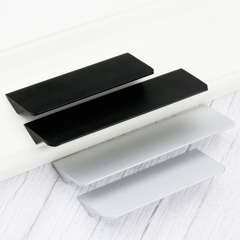 Aluminum Alloy Decorative Furniture Cabinet Hardware Handle Modern Simple Cabinet Closet Push Pull Black Silver Door Handles