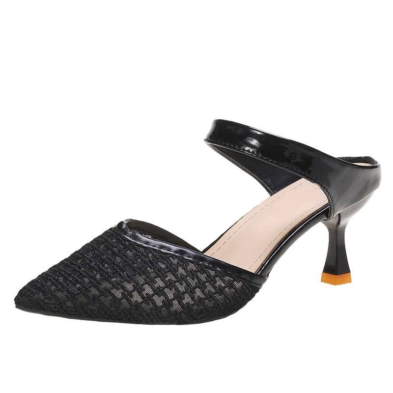 Dames slippers met hoge hak dames slippers dames slippers dames buitenschoenen dames sandalen puntige neus zomer: Zwart / 8.5