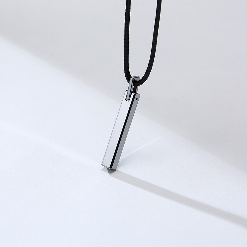 Mannen Bar Choker Hardmetalen Pijler Hanger met Zwart Rubber Koord Ketting Kettingen Collares Colar Kolye Mannelijke Sieraden 20"