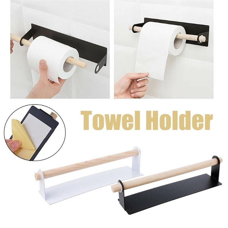Adhesive Kitchen Towel Holder Bathroom Roll Paper Holder Storage Rack Tissue Shelf Kitchen Bathroom Organizer Towel Rack