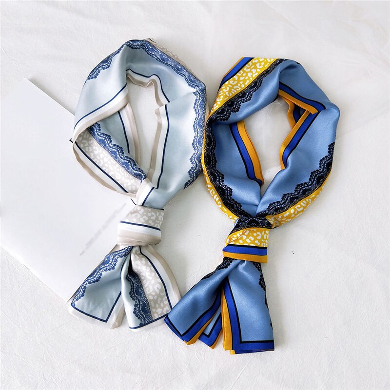 Women Neck Scarf Diy Hair Tie Hairbands Euro Style Skinny Wristband Narrow Long Striped Scarves Handbag Ribbon