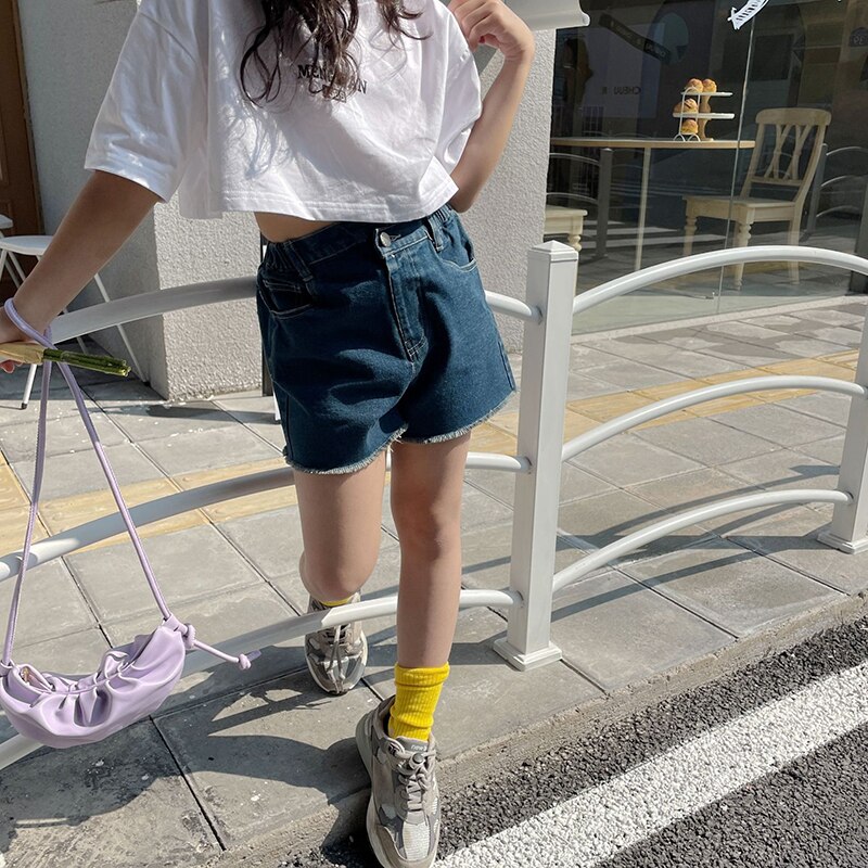 Lente Zomer Meisjes Shorts Baby Denim Shorts Kids Bottoms Kinderen Streetwear Kleding Onregelmatige Taille Ripped Tassel 4-13Y