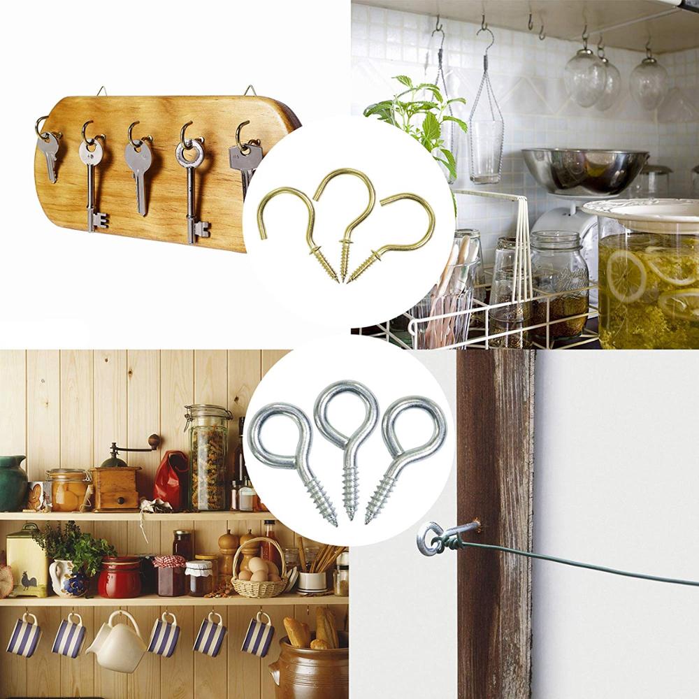 IZTOSS Eye Bolts Screw Hooks and Brass Plated Ceiling Screw Cup Hooks Hangers, Assortment 15 Sizes, 112 Pieces