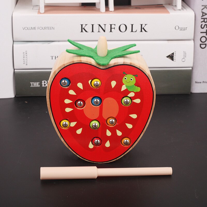 Montessori Puzzel Speelgoed 3D Cognitieve Aardbei Grijpen Vermogen Houten Speelgoed Vroege Educatief Puzzel Vangst Worm Game Baby Speelgoed: TJ267