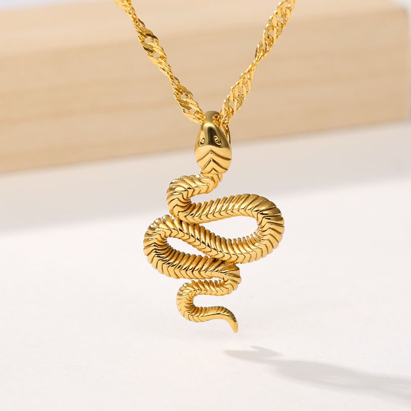 Stainless Steel Snake Necklace Cute Animal Snake Pendant Necklace For Women Temperament Snake Pendant Necklace Jewelry: Gold-color