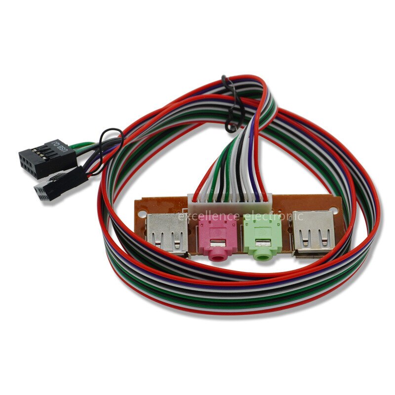 1pcs 2 USB PC Computer Case 6.8/7.4/7.8cm Front Panel USB Audio Port Mic Earphone Cables Near PC Audio Input And Output