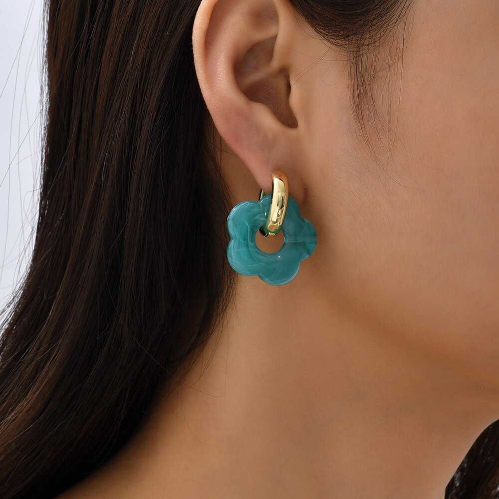 Boucles D'oreilles Goutte Acrylique Multicolore - Forme Carrée - Fermoir Push Back - Marque Animal - Neuf Avec étiquettes