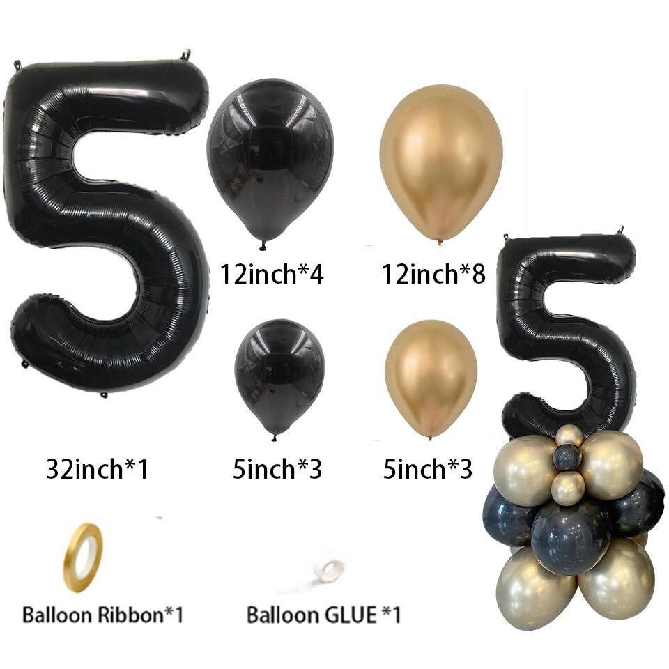 Gold Black Balloons Tower set 1-9 Black Number Foil Balloon for Men's 30 40 50 60 Happy Birthday Party Decorations DIY Crafts: light green