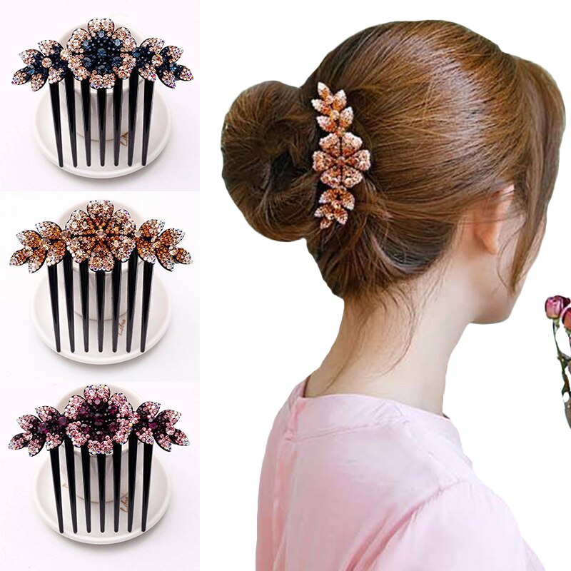 Blumen Intarsien Strass Haar Kämme Elegante Frauen Haar Zubehör Volle Strass Haarnadeln Clip Zubehör