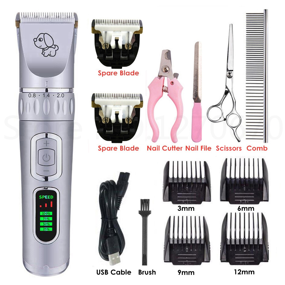 Hundeklippere kattehårklipper pleje dyr kæledyrsbarbermaskine trådløs lydløs hundehårtrimmere fjerner usb elektrisk hårklippermaskine: Sølv 2b værktøjssæt