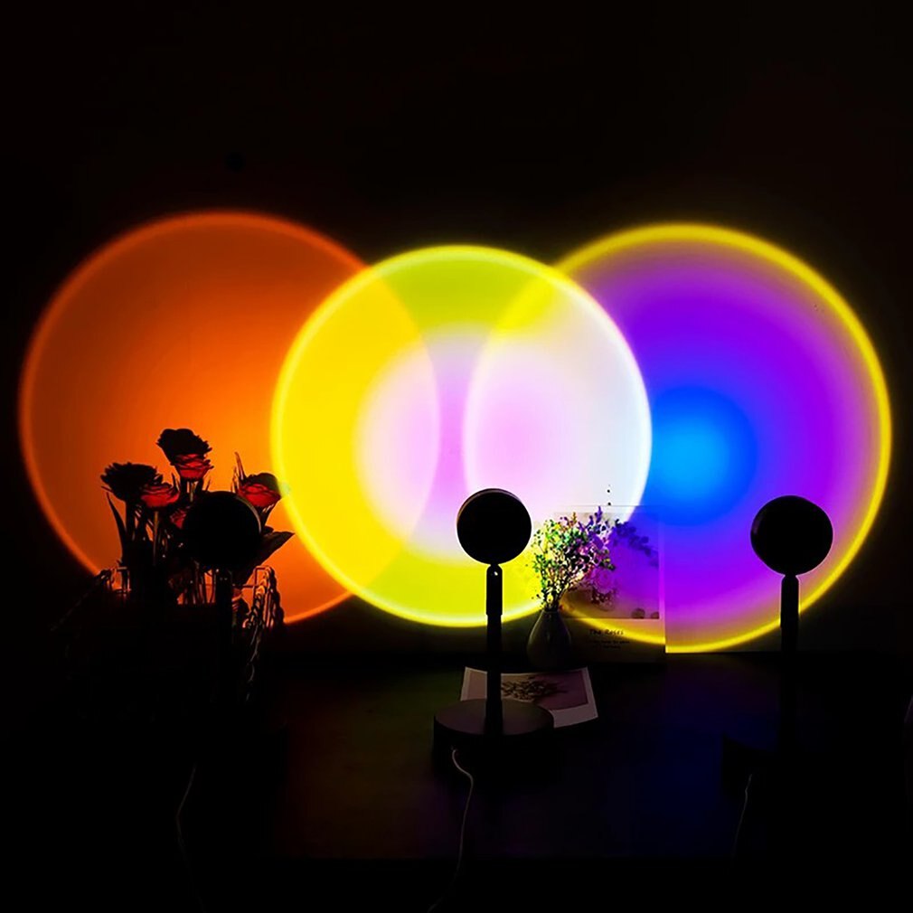 Pôr do sol projeção luzes da noite fundo de transmissão ao vivo como galáxia projetor atmosfera rainbow lâmpada quarto decoração