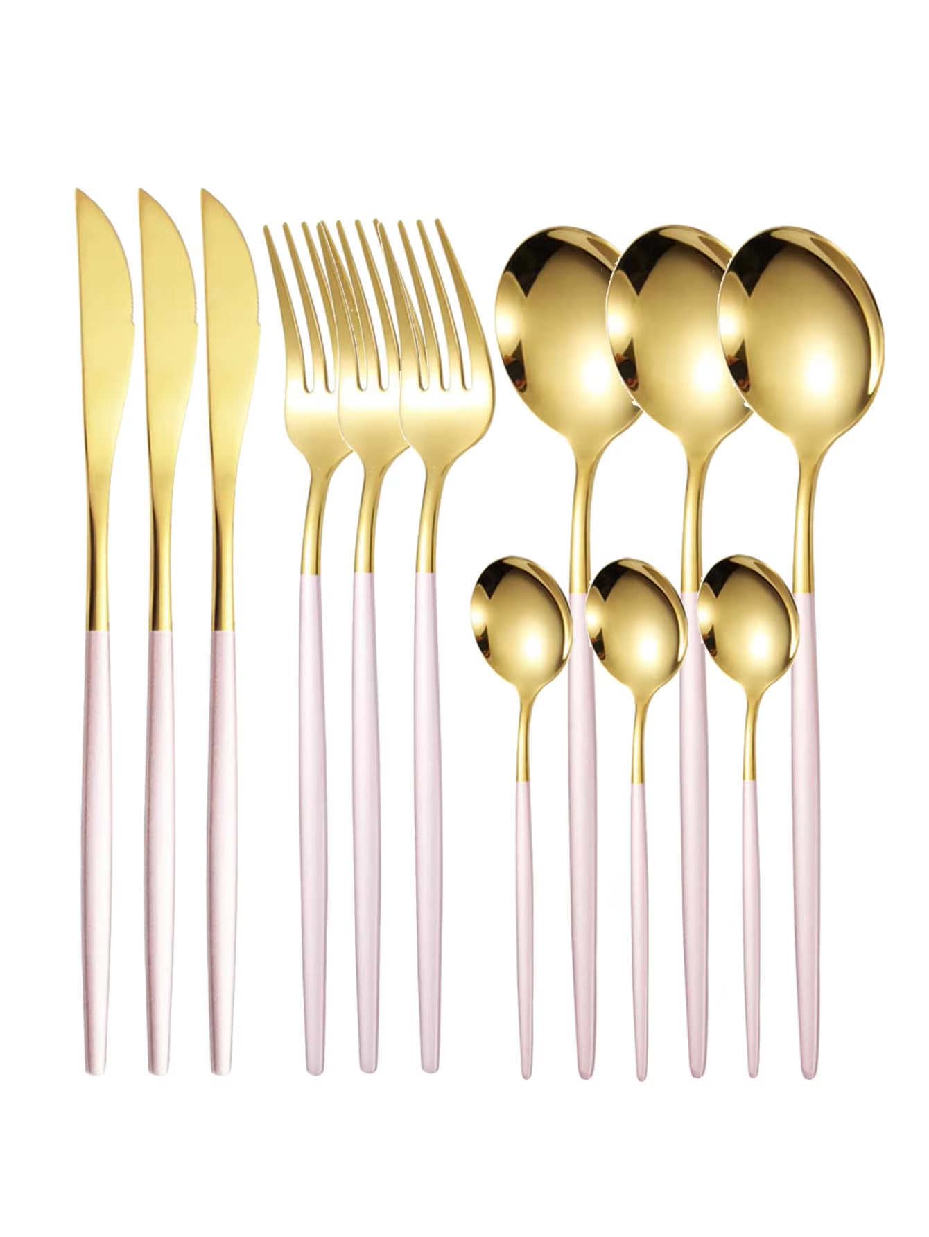 12pc Thin stainless steel cutlery set Portugal steak knife and fork dessert spoon coffee spoon: GRAY