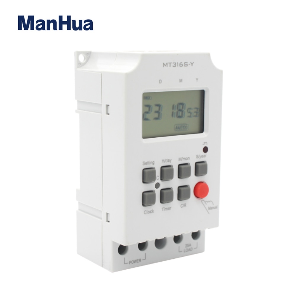 ManHua 220VAC 25A Din Rail Programmable Timer MT316S-Y with LCD Daily/Monthly Timer/Yearly Digital Time Switch