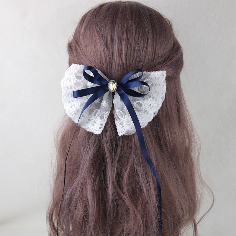 Japanse Lolita Meisje Lange Streamer Haarspeld Prinses Clip Handgemaakte Strik Kant Haar Accessoires Vrouwen Paardestaart Clip