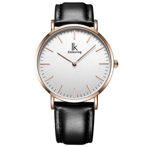 IK colouring Couple montre Simple boîtier Ultra mince japon mouvement à Quartz bracelet en cuir montre-bracelet des amoureux: Rose Black Men