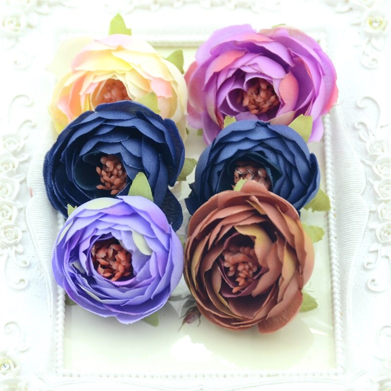 5 stk kunstige 5cm håndlavede knop silke blomsterhoveder til bryllup haven dekoration diy scrapbog håndværk kasse tilbehør: Blande