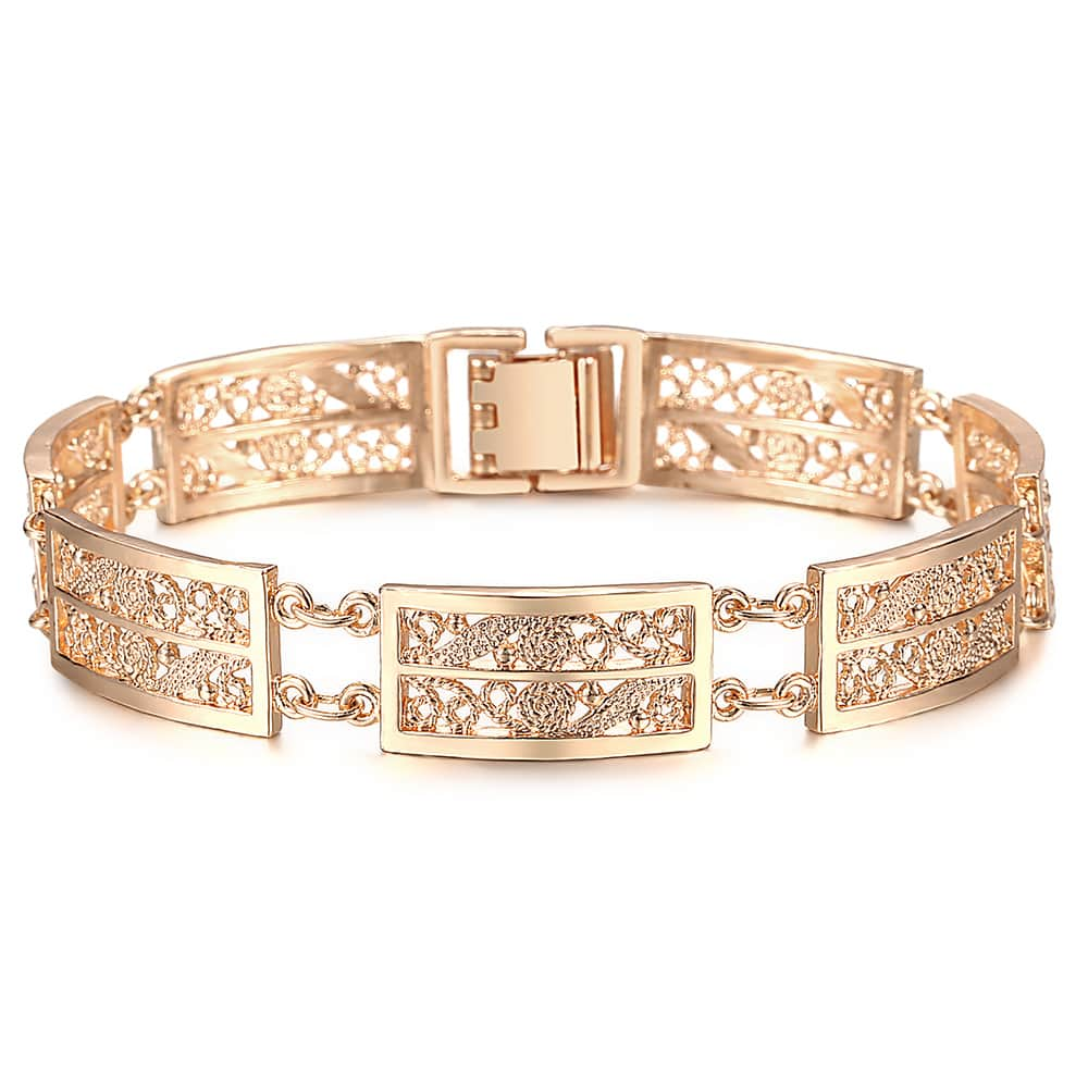 585 Rose Gouden Armband Armband Voor Vrouwen Uitsnede Gesneden Bloemen Wijnstok Ovale Polsband Sieraden Vriendschap CB19: CB20