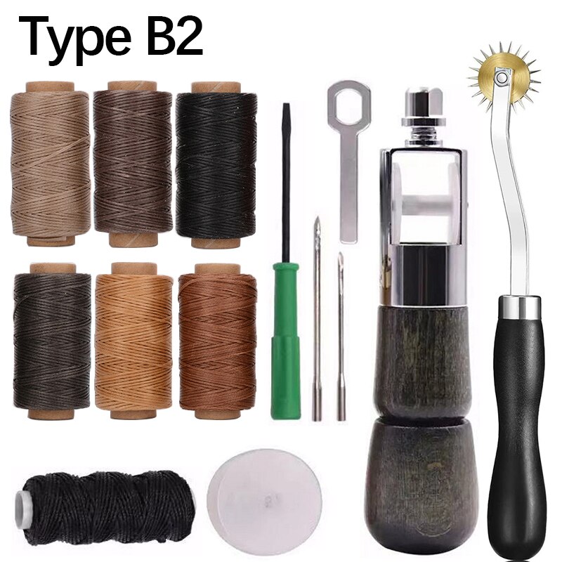 Leather Sewing Awl Set with Flat Waxed Thread Overstitch Wheel Needle Shoemaker Stitch Awl Manual Speedy Stitcher Leathercraft: Type B2