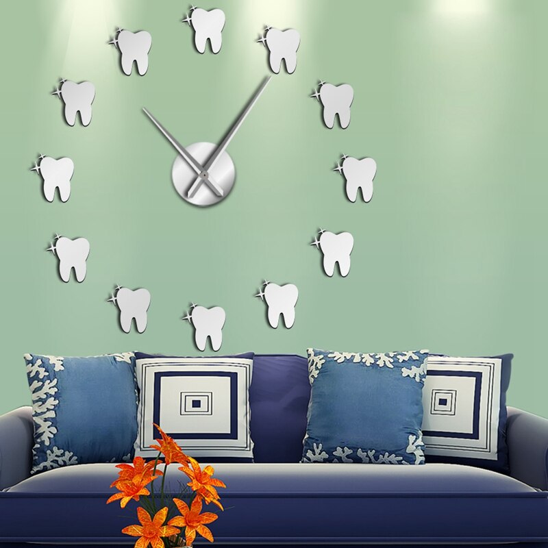 12 Teeth Sticker Dental Tooth Wall Art Modern Wall Clock Living Room Decorative Wall Watch Nurse Ornament Hygienist Dentist