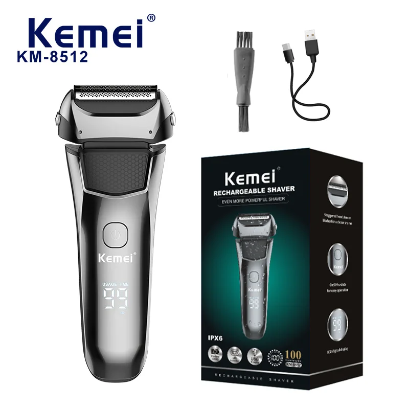 KEMEI shaver KM-8512 Men's Grooming Razor, Precision Beard Trimmer, Cordless Electric Rechargeable Shaver: black