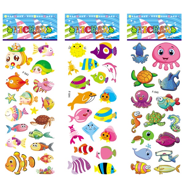 12 Sheets/Pack Kids Stickers Toy Cute Seabed Animals Fishes PVC Sticker for DIY Scrapbooking Diary Phone Stickers