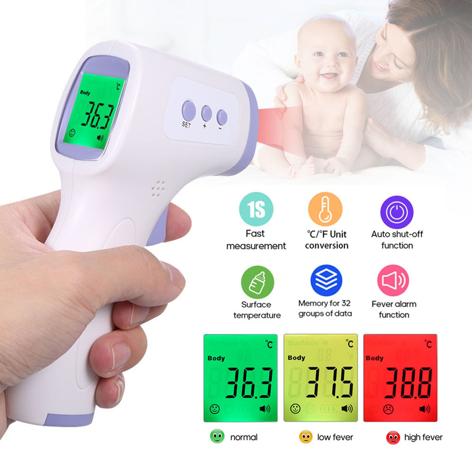 Non-Contact Thermometer Koorts Infrarood Thermometer Lcd-scherm Digitale Temperatuur Meet Gereedschap Ir Thermometer: Handheld 2